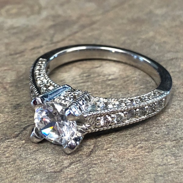 14K White Gold Vintage Diamond Encrusted Engagement Ring